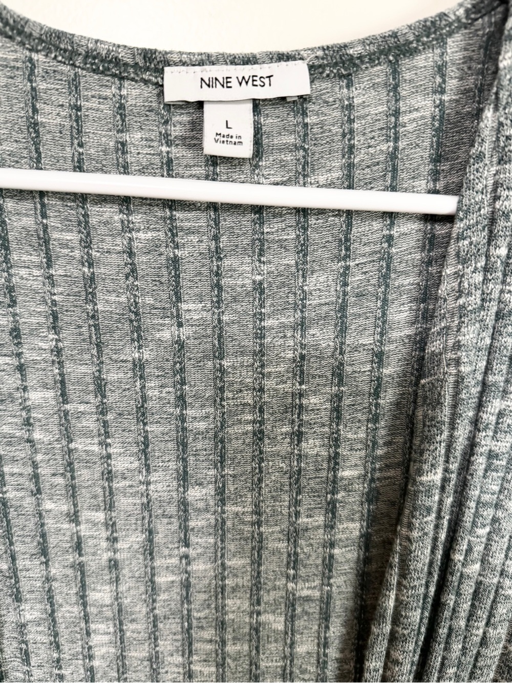 Nine West Long Open Front Ribbed Marled Sage Green Cardigan Sweater Pockets Size - Picture 3 of 9